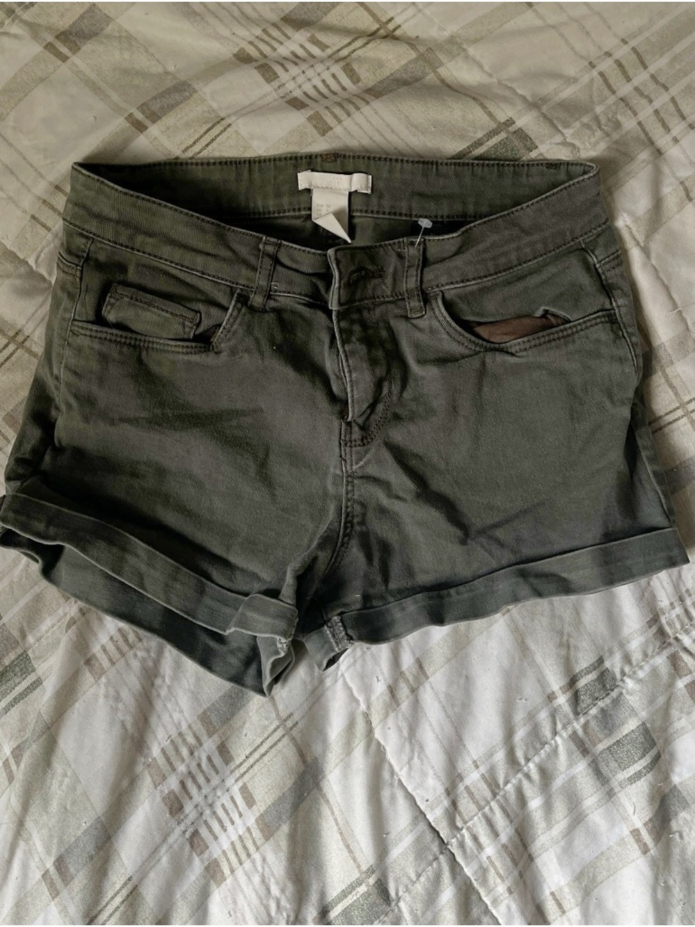 H&M Olive Green Rolled-Hem Jean Shorts